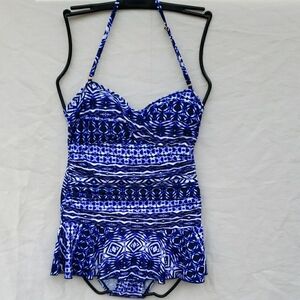 Blue Patterned Women's One Piece Swimsuit
